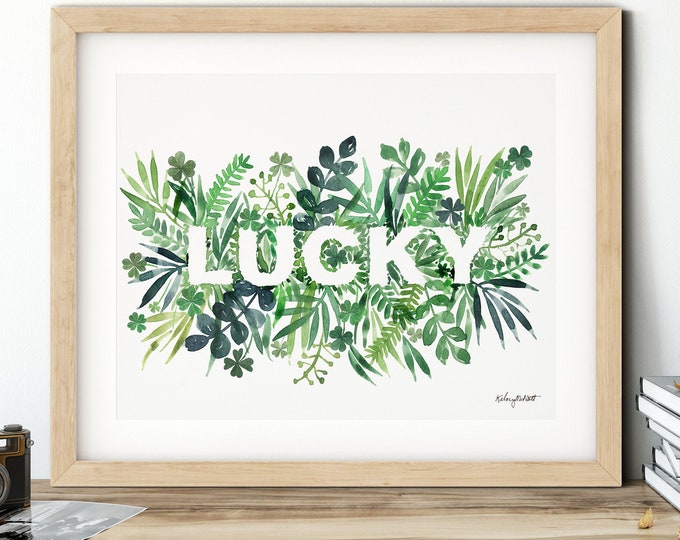 Lucky Clover Print, St. Patrick's Day Sign Farmhouse, Shamrock Decor, St Paddys Decor, Lucky Charm Wall Art, Irish Print, Four leaf Clover