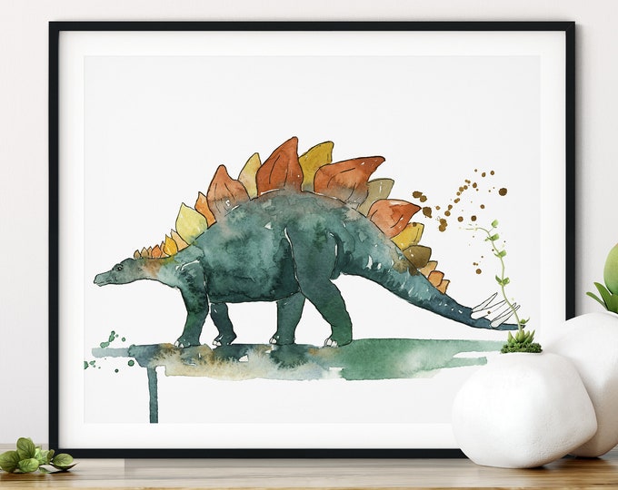 Stegosaurus Watercolor Painting, Dinosaur Nursery Art, Dinosaur Print, Kids Dinosaur Art, Boy Room Wall Decor, Kids Wall Art Dinosaur Decor
