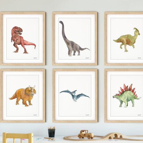 Set of 6 Dinosaur Art Prints Kids Gallery Wall Set Dinosaur | Etsy