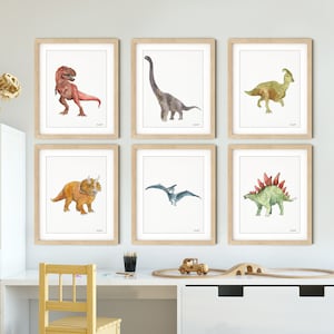 Set of 6 Dinosaur Art Prints, Kids Gallery Wall Set, Dinosaur Wall Art, Dinosaur Nursery, Boys Room Dinosaur Decor, Kids Room Wall Art Dinos