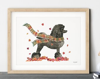 Fall Dog Wall Art, Standard Poodle Art Print, Autumn Home Decor, Plaid Fall Wall Art, Halloween Art Print, Fall Decor, Poodle Dog Gift