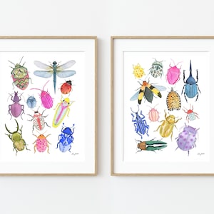 Set of 2 Colorful Beetle Chart Art Prints, Watercolor Insect Wall Art, Nature-Inspired Bug Prints, Nursery Insect Painting, Beetle Wall Art
