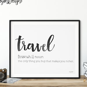 Reise-Definition-Druck, Wand Kunstdrucke, Zitat Druck, Typografie Wandkunst, minimalistische Poster, Reise-Druck, Definition, Aquarell