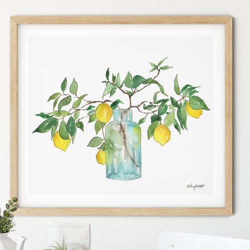 Lemon Print Fruit and Botanical Watercolor Painting Kitchen Etsy