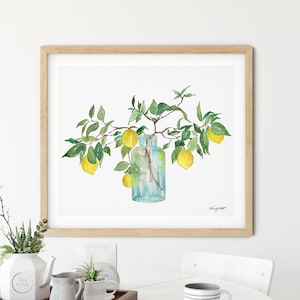 Lemon Art Print, Fruit and Botanical Watercolor Painting, Kitchen Wall art, Lemon Illustration, Kitchen Decor, Garden Lemon Tree Fruit Art