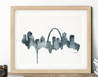 Saint Louis Skyline Print, Watercolor Painting, St Louis Cityscape Art, Travel Poster, St Louis Missouri Print, Gateway Arch, St Louis Arch