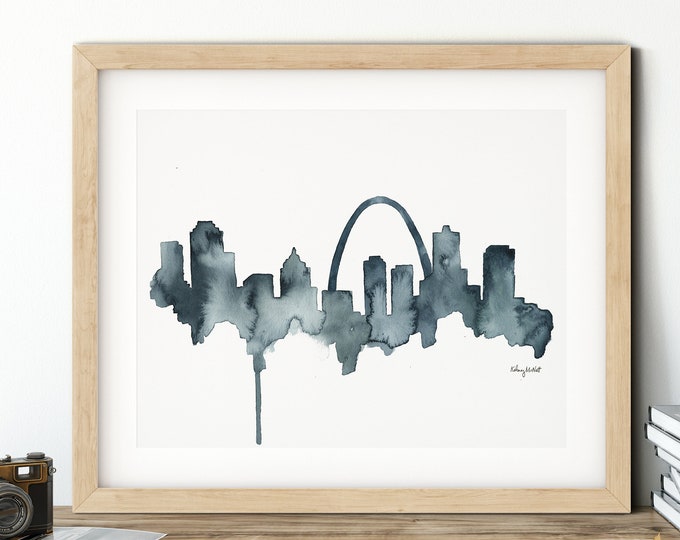 Saint Louis Skyline Print, Watercolor Painting, St Louis Cityscape Art, Travel Poster, St Louis Missouri Print, Gateway Arch, St Louis Arch