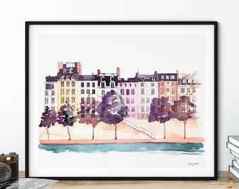 Streets of Paris Print, Watercolor Painting, Paris France Wall Art, French Architecture, Paris Home Decor, Paris Skyline, Cityscape Art