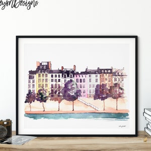 Streets of Paris Print, Watercolor Painting, Paris France Wall Art, French Architecture, Paris Home Decor, Paris Skyline, Cityscape Art