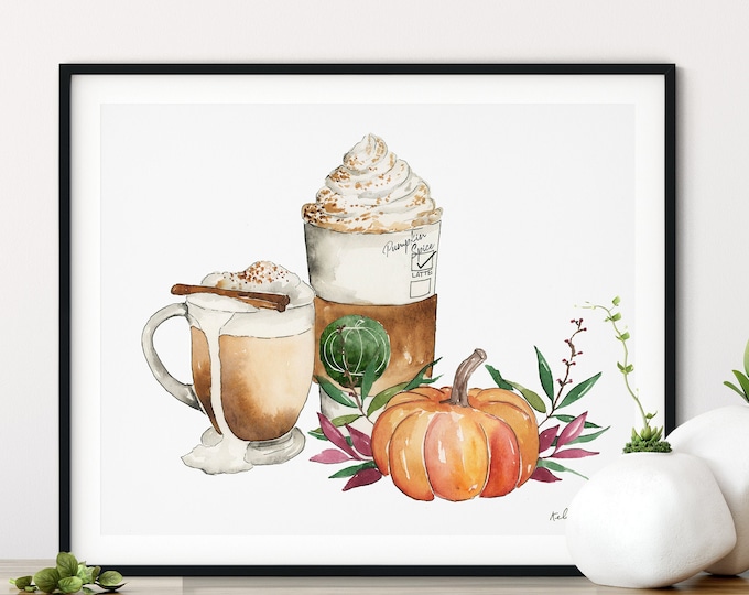 Pumpkin Spice Latte Wall Art, Kitchen Decor, Fall Home Decor, Fall Art Print, Coffee Wall Art, Pumpkin Spice, Fall Kitchen Wall Art