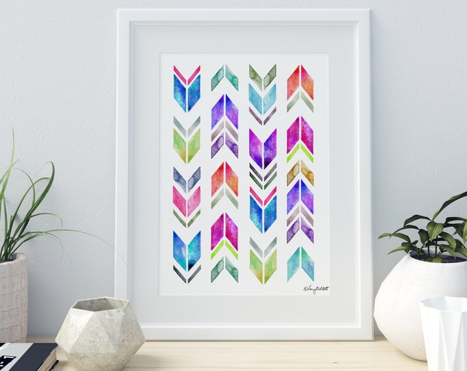 Colorful Arrow Wall Art, Watercolor Painting, Chevron Arrows, Geometric Art, Arrow Decor, Nursery Wall Art, Kids Room decor, Chevron Print