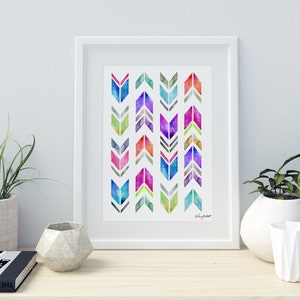 Colorful Arrow Wall Art, Watercolor Painting, Chevron Arrows, Geometric Art, Arrow Decor, Nursery Wall Art, Kids Room decor, Chevron Print