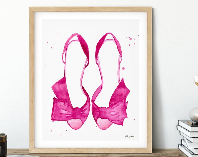 Louboutin Wall Art, Pink High Heels, Fashion Illustration, Watercolor Painting, Pink Shoes Home Decor, Pink Wall Decor, High Heels Print