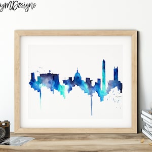 Washington DC Skyline, DC cityscape, usa art print, Bedroom Decor, Capital Building, DC City Map Posters, Travel Gift Watercolor Painting