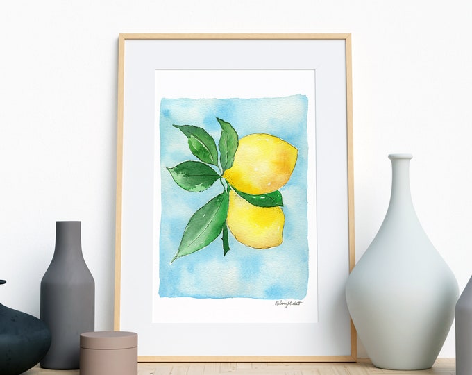 Lemons Art Print, Lemon Fruit Wall Art, Botanical Watercolor Painting, Kitchen Wall art, Kitchen Decor, Garden Decor, Watercolor Fruit Print
