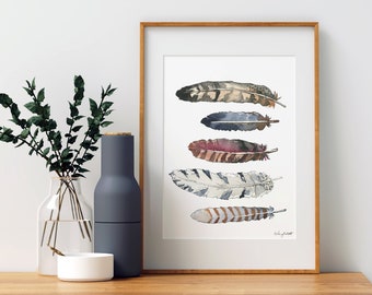 Feathers Wall Art, Watercolor Painting, Farmhouse Decor, Boho Wall Art, Rustic Wall Decor, Feather Home Decor, Watercolor Feather