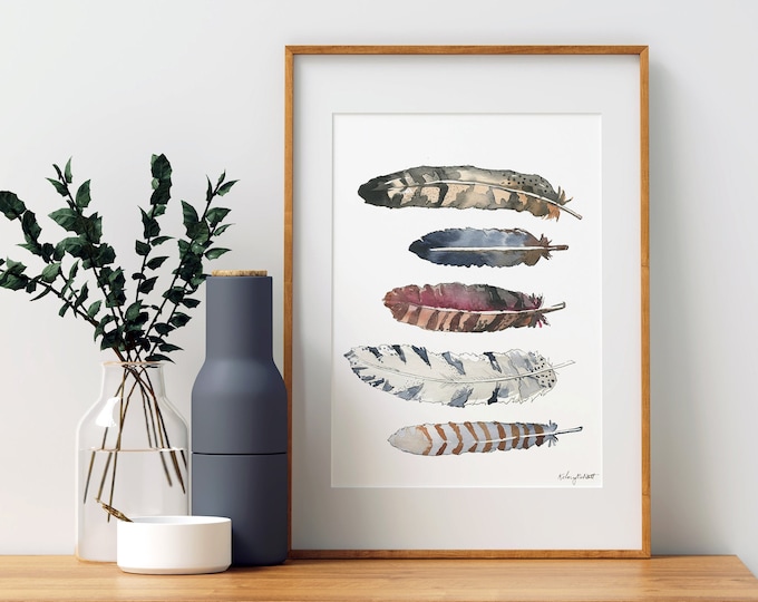Feathers Wall Art, Watercolor Painting, Farmhouse Decor, Boho Wall Art, Rustic Wall Decor, Feather Home Decor, Watercolor Feather