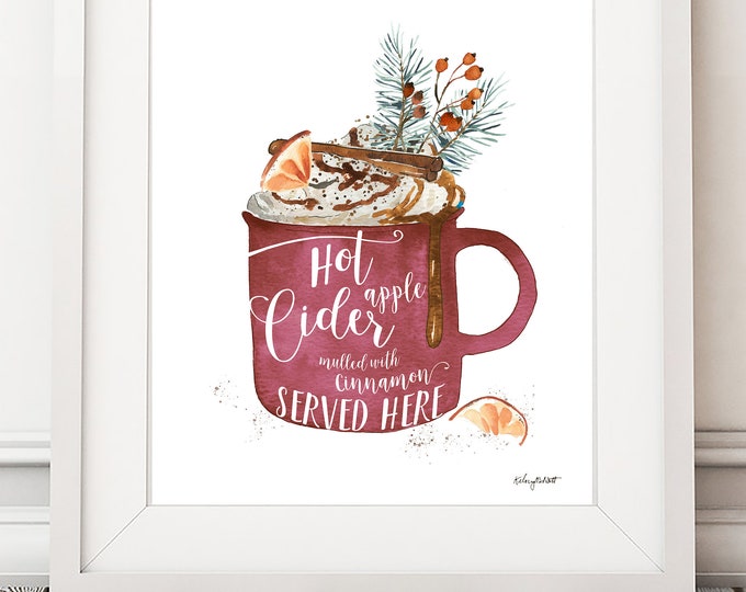 Hot Apple Cider Wall Art, Kitchen Art Print, Fall Wall Art, Fall Decor, Autumn Decor, Fall Kitchen Sign, Mulled Cider, Coffee Bar Decor