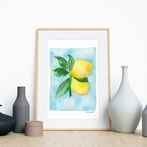 Lemons Art Print, Lemon Fruit Wall Art, Botanical Watercolor Painting, Kitchen Wall art, Kitchen Decor, Garden Decor, Watercolor Fruit Print