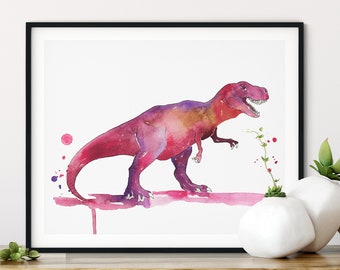Tyrannosaurus Rex Print, Dinosaur Art, T-Rex Watercolor Painting, Dinosaur Room Decor, Dinosaur Nursery Print, Kids Wall Art, T-Rex Print