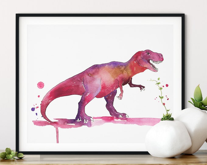 Tyrannosaurus Rex Print, Dinosaur Art, T-Rex Watercolor Painting, Dinosaur Room Decor, Dinosaur Nursery Print, Kids Wall Art, T-Rex Print