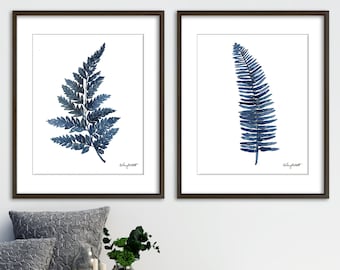 Fern Print, Navy Blue Watercolor Plant Painting, Set of 2, Gallery Wall Set, Kitchen Print, Garden Botanical Illustration, Fern Plant, Ferns