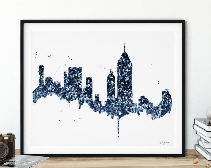 New York City Skyline Print, NYC Cityscape, Glitter Abstract Art, New York Poster, New York City Wall Art, Travel Gift, Abstract Painting