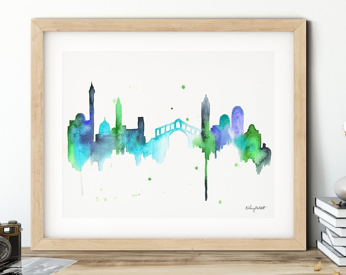 Venice Italy Skyline, Italy cityscape, Venice art print, Bedroom Decor, Italian wall art, City Map Posters, Travel Gift Watercolor Painting