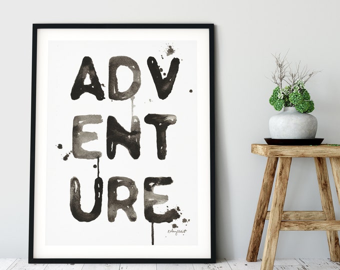 Adventure Watercolor Painting, Adventure Print, Inspirational quote, Kids Room Decor, Adventure Nursery Decor, Wanderlust, Typography