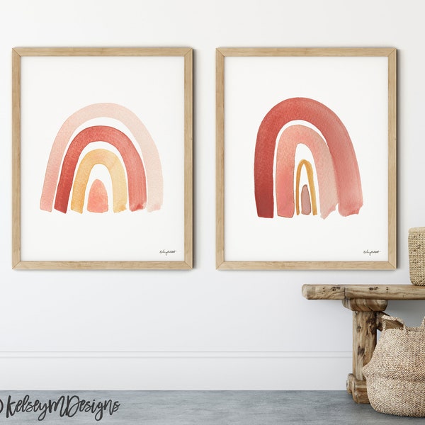 Set of 2 Rainbow Print, Rainbow Wall Art, Kids Room Wall Art, Boho Rainbow Nursery Print, Nursery Wall Art, Abstract Watercolor Painting