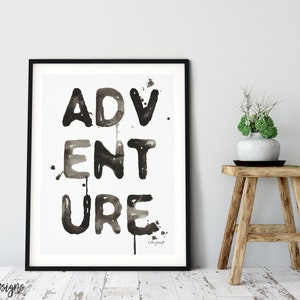 Adventure Watercolor Painting, Adventure Print, Inspirational quote, Kids Room Decor, Adventure Nursery Decor, Wanderlust, Typography