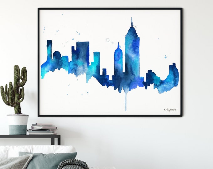 New York City Skyline Print, NYC Cityscape, NYC Skyline Painting, Watercolor Painting New York, New York City Travel Poster, Travel Gift