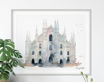 Milan Cathedral Print, Milan Duomo Watercolor Painting, Italy Painting, Milan City Skyline, Travel Print, Watercolor Sketch, Italy Print