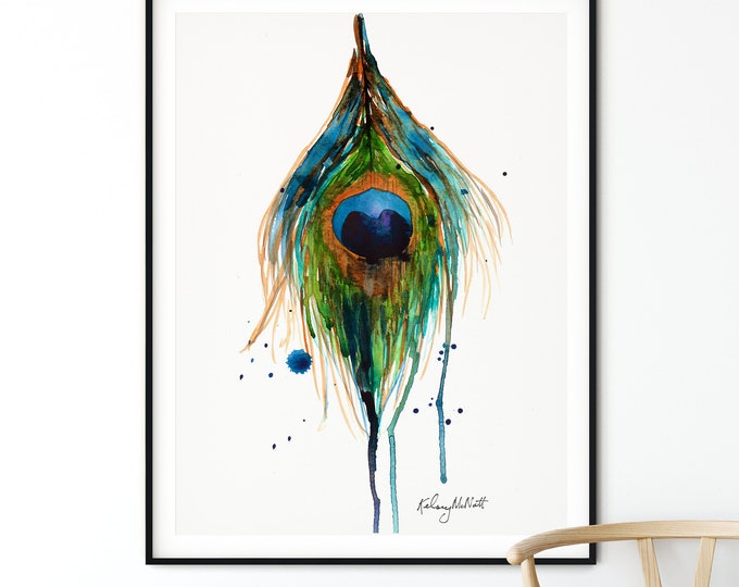 Peacock Feather Print, Feather Art Print, Modern Boho, Peacock Watercolor Painting, Boho Decor, Bird Feather, Bird Print, Feather Print