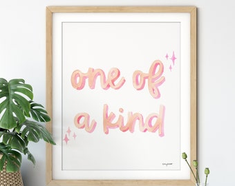 One Of A Kind Wall Art, Blush Pink Nursery Art, Kids Quote Wall Art, Baby Girl Nursery Decor, Pink Girls Room Decor, Blush Watercolor Art