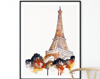 Stampa di Parigi, Autunno a Parigi, Acquerello della Torre Eiffel, Arte murale di Parigi, Poster di Parigi, Stampa della Torre Eiffel, Poster di viaggio, Viaggio a Parigi