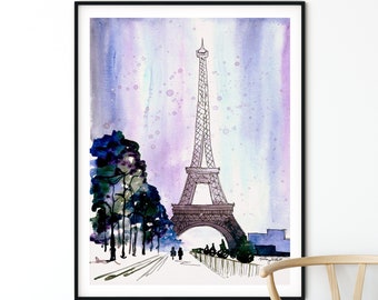 Winter in Paris Watercolor Painting, Eiffel Tower Print, Paris Wall Art, Paris Poster, Eiffel Tower Art, Travel Poster, Paris Home Decor