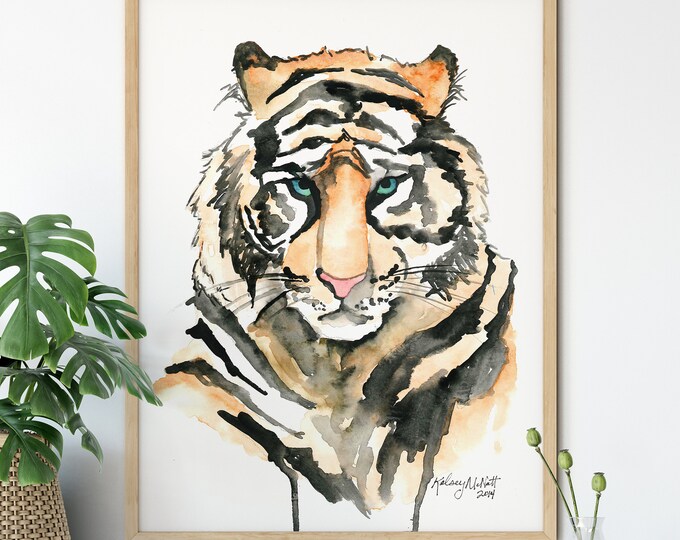 Tiger Print, Tiger Art, Watercolor Painting, Tiger Poster, Tiger Wall Art, Animal Illustration, Safari Nursery Decor, Jungle Animal Prints