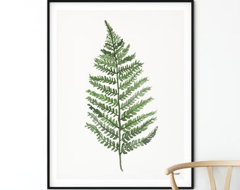 Fern Print, Green Wall Decor, Watercolor Plant Painting, Botanical Illustration, Nature Woodland Print, Kitchen Poster, Fern Plant Leaf Art