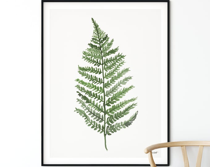 Fern Print, Green Wall Decor, Watercolor Plant Painting, Botanical Illustration, Nature Woodland Print, Kitchen Poster, Fern Plant Leaf Art