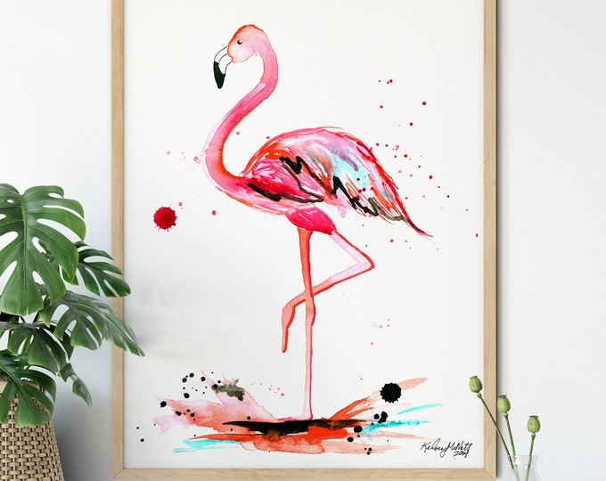 Flamingo Print, Flamingo Wall Art, Watercolor Painting, Beach Decor, Pink Flamingo, Bird Print, Coastal Wall Art, Tropical Wall Art Flamingo