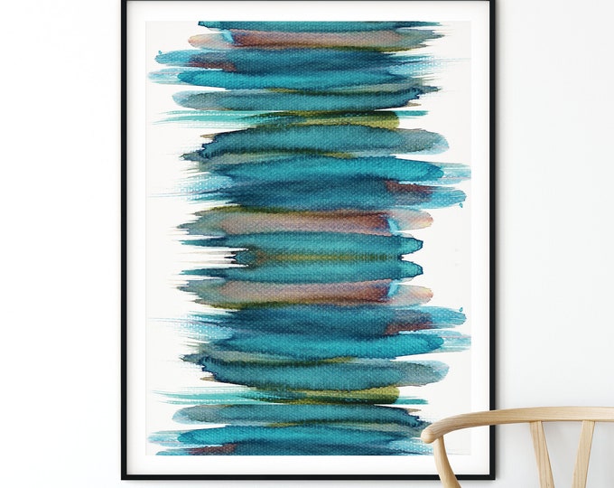Abstract Brush Strokes Watercolor Painting, Abstract Print, Blue Watercolor, Modern Farmhouse, Navy Blue Poster, Modern Art Print, Wall Art