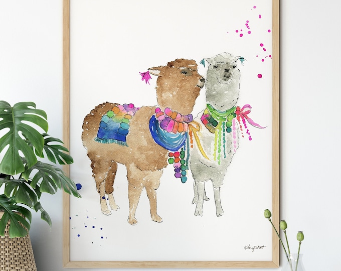 Llama Print, Llama Wall Art, Drama Llama Watercolor Painting, Nursery Decor, Bohemian Decor, Llama Kids Room Decor, Alpaca Print, Animal Art