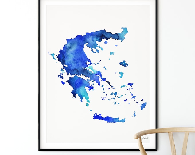 Greece Watercolor Map, Greece Map Print, Map of Greece, Greece Print, Greek Art, Greece Wall Art, Greek Gifts, Greek Decor, Greece Islands