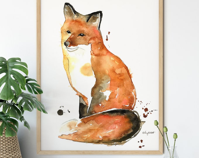 Fox Wall Art, Baby Fox Decor, Nursery Animals Wall Art, Woodland Animal Art Print, Baby Animal Art, Nursery Decor, Watercolor Painting