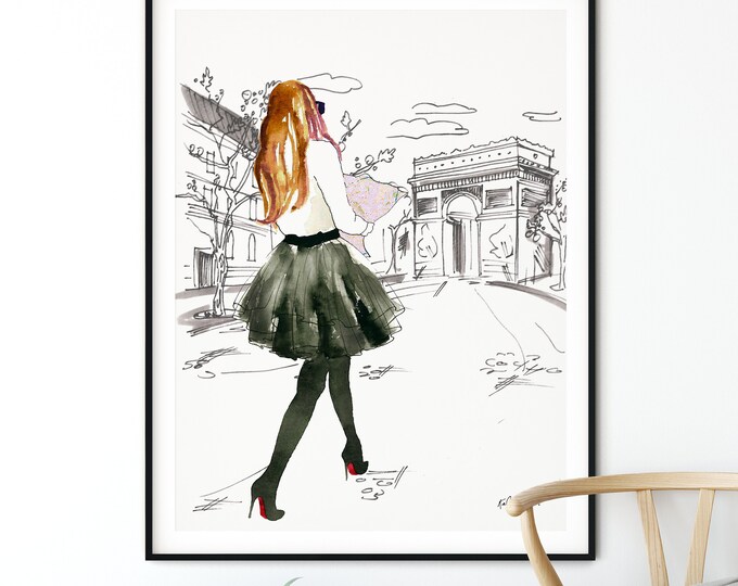 Fashion Paris Wall Art, Watercolor Painting, Fashion Wall Art, Fashion Portrait, Fashion Poster, Girl Room Home Decor, Paris Wall Decor