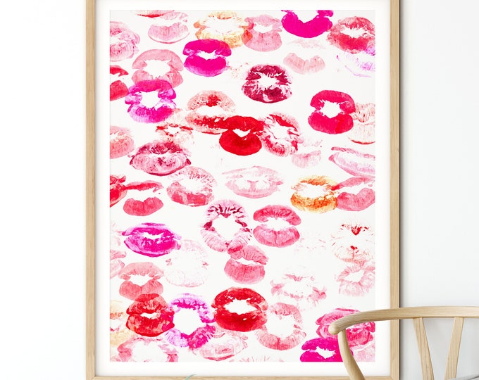 Pink Lips print, Lips Wall Art Fashion Decor, Fashion Illustration, Lipstick Print, Kiss Lips Decor, Valentines Day Print, Lips Print