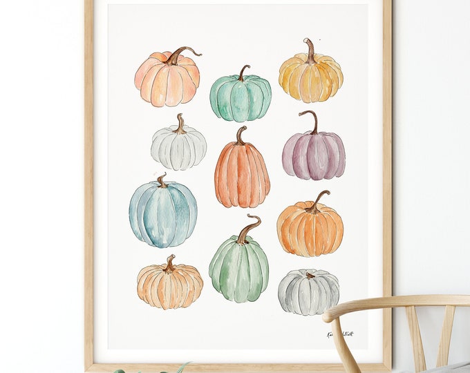 Pumpkins Gourds Wall Art, Watercolor Painting, Colorful Pumpkin Art Print, Fall Wall Art, Autumn Art Watercolor Pumpkins, Pumpkin Wall Decor