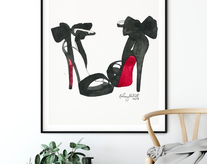 Louboutin High Heels, Fashion Illustration, Watercolor Painting, Fashion wall art, Shoe Fashion prints, Fashion Home Decor, Louboutin Shoe