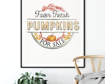 Farm Fresh Pumpkins, Pumpkin Wall Art, Fall Art Print, Fall Farmhouse Art, Fall Home Decor, Harvest Fall, Autumn Decor, Watercolor Fall